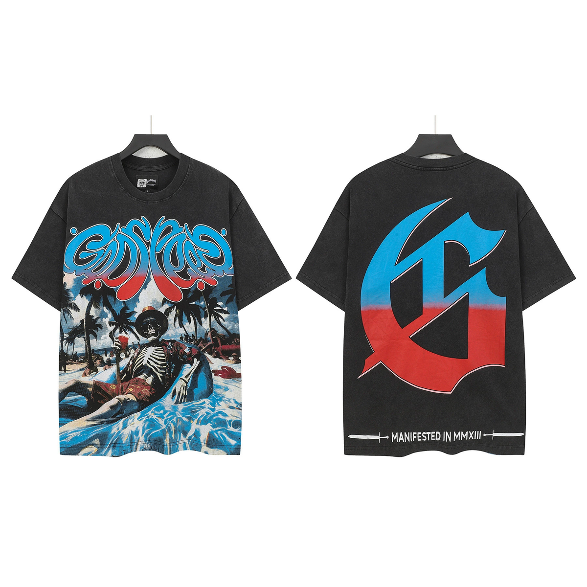 Robers Fashion God Style Hip-Hop West Coast Graffiti Unisex Loose High-Definition Print Cotton T-Shirt