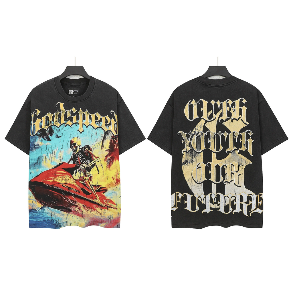 Robers Fashion God Style Hip-Hop West Coast Graffiti Unisex Loose High-Definition Print Cotton T-Shirt